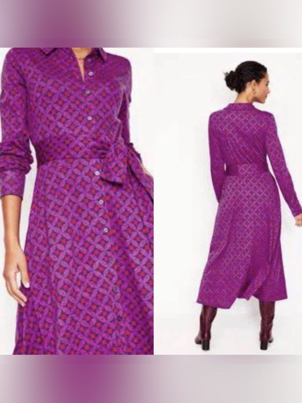 NWT Boden Marcia Jersey Midi Purple Orange Navy Geometric Shirt Dress size 10R